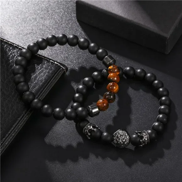 men black iron stone tiger eye stone black frosted stone bracelets - Picture 3 of 4